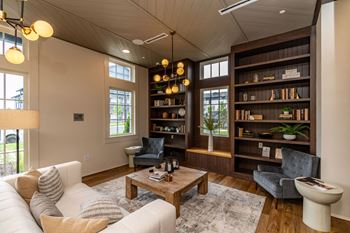 a living room with a couch and a coffee table